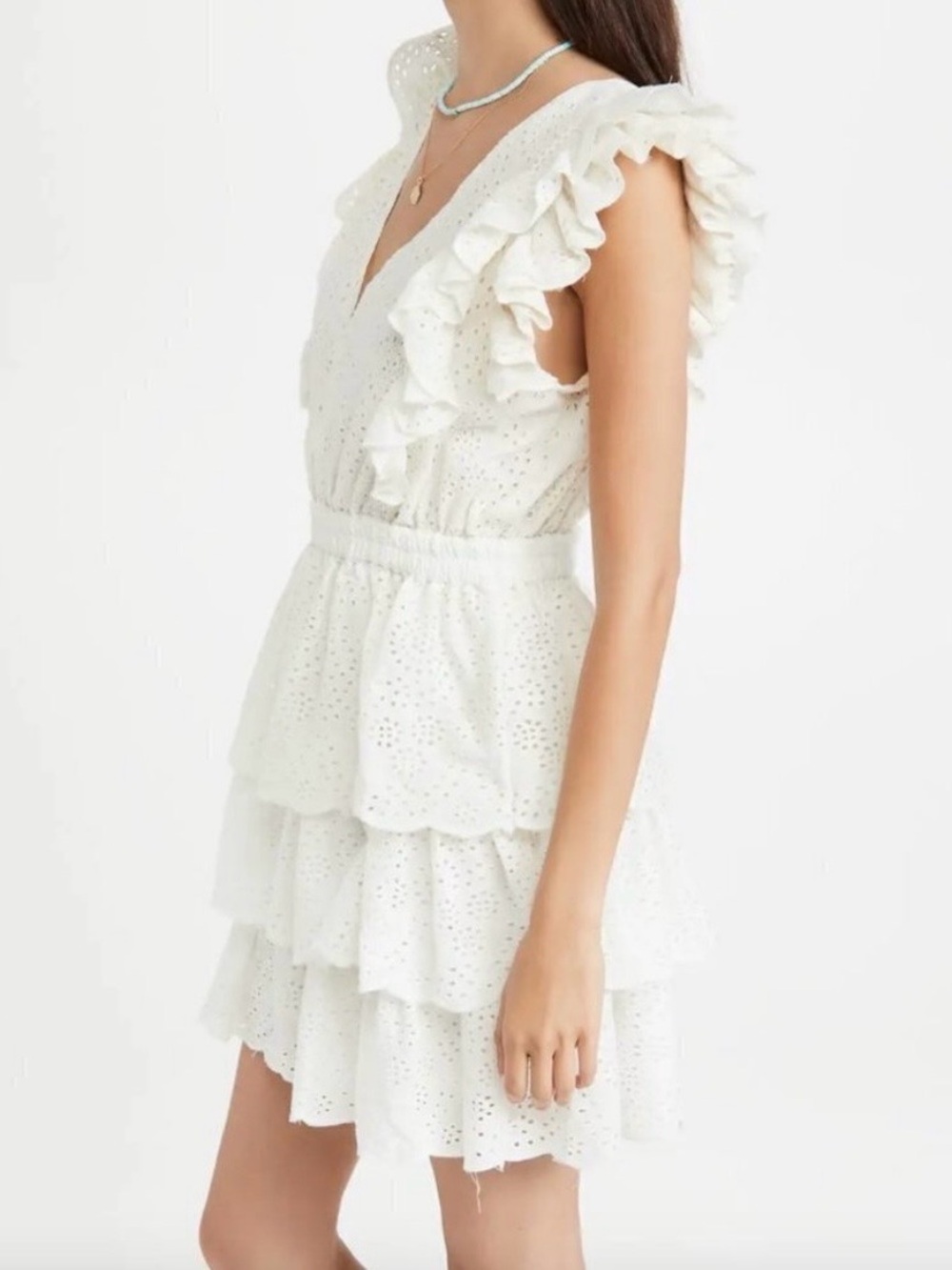 Ruffled White Eyelet Tiered Mini Dress